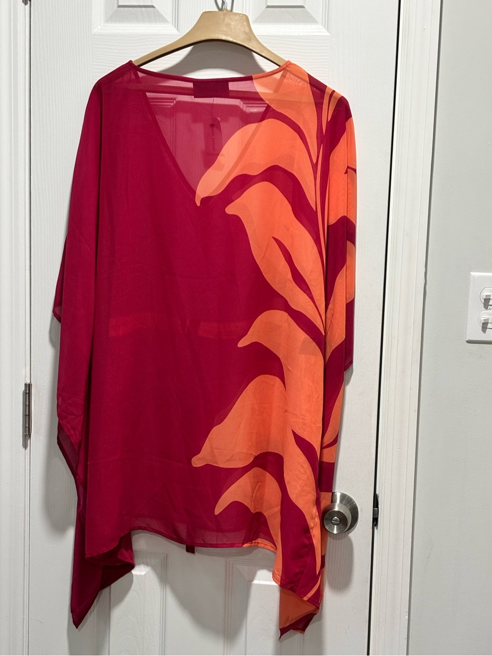 Lane Bryant Magenta & Orange V-Neck Swim Cover-Up Tunic with Drawstring - Picture 3 of 10